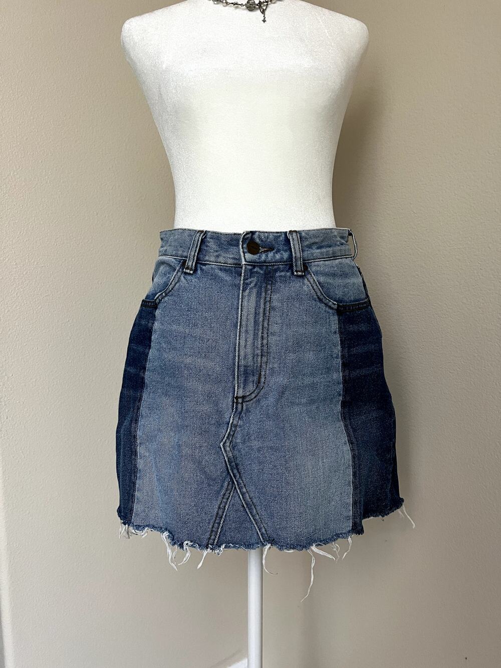 Evidnt LA Light Blue Patchwork Mini Skirt